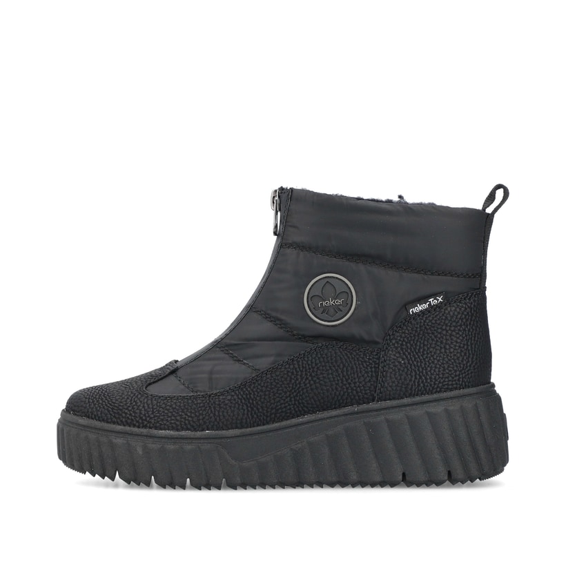 Weiße Rieker Damen Slipper N2162-80 mit Gummischnürung sowie geprägtem Logo. Schuh Außenseite gespiegelt.