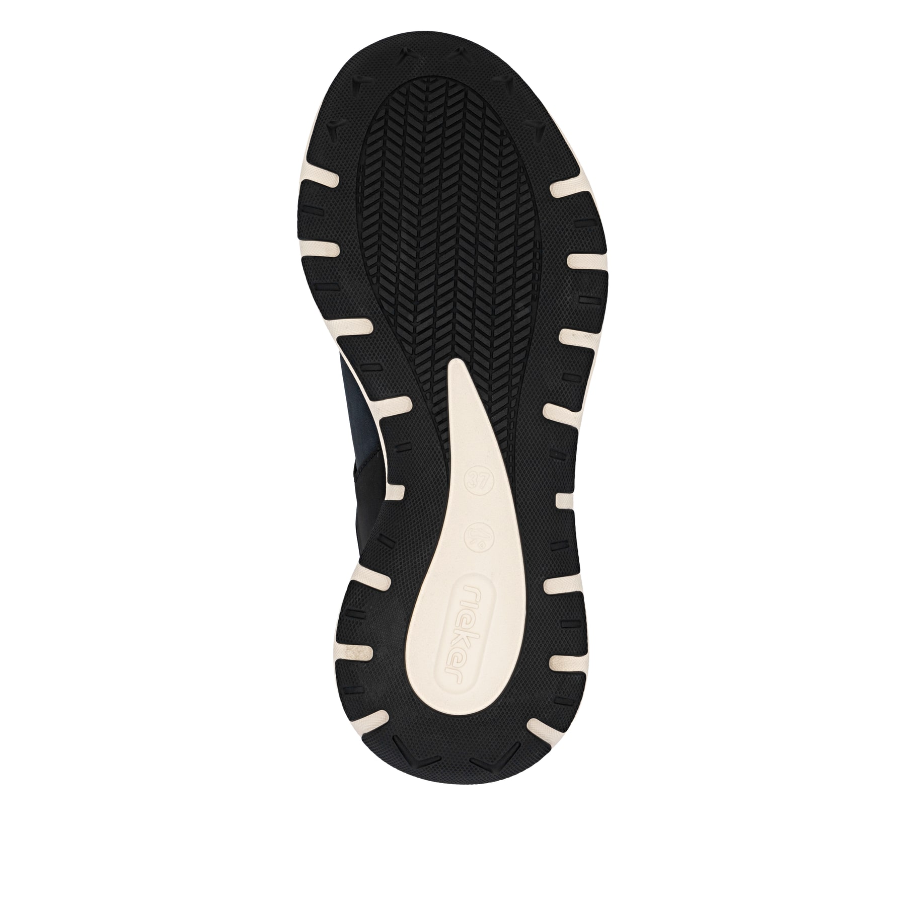 Baskets basses Rieker bleues pour femme M6550-14 avec bande élastique. Semelle extérieure de la chaussure.
