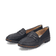 Schwarze Rieker Damen Loafer 45300-00 mit Gummizug sowie schmaler Passform E 1/2. Schuhpaar seitlich schräg.
