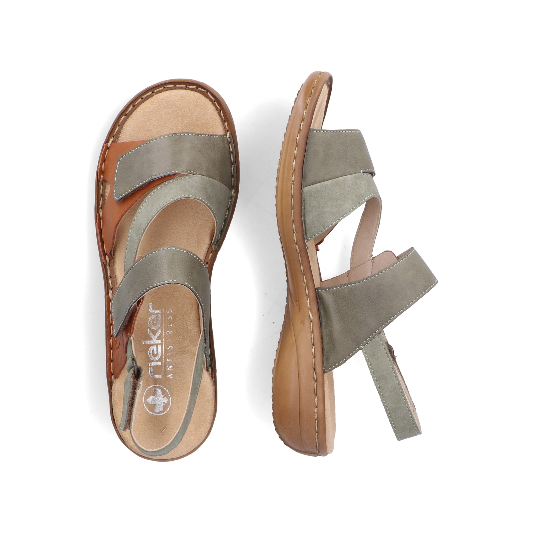 Rieker Damen Riemchensandalen – Grüngrau, Mit Klettverschluss & Stoßdämpfender Sohle