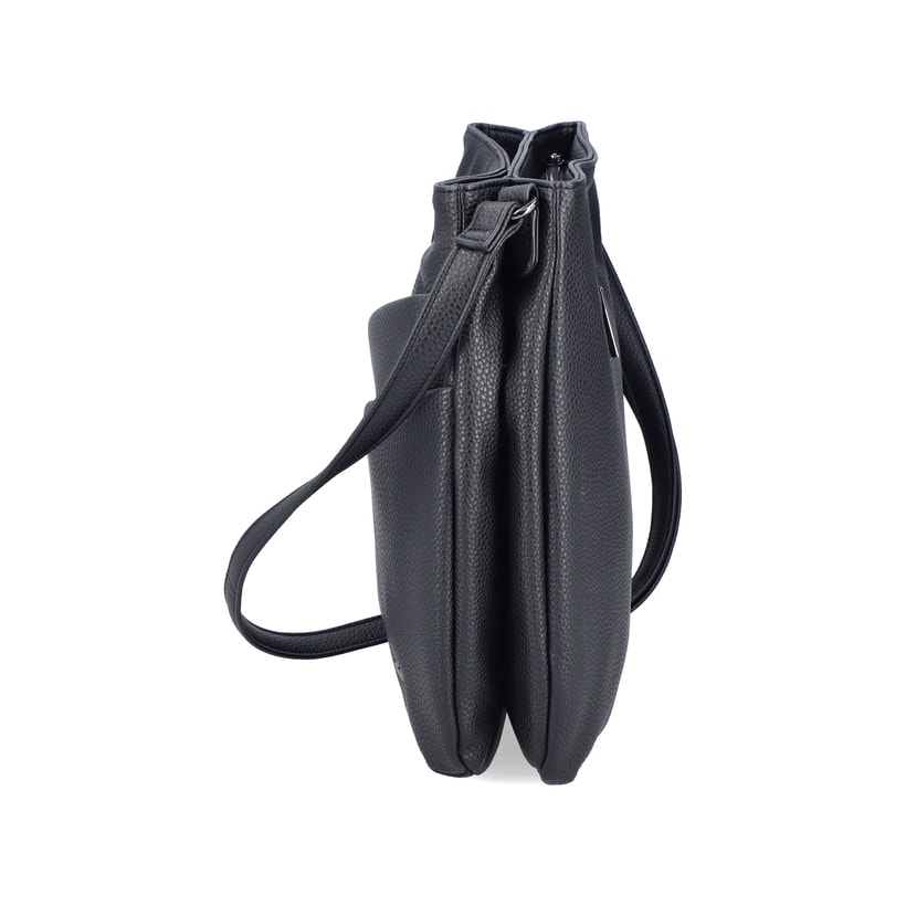 Sac bandoulière Rieker H1005-02 en noir avec fermeture éclair et pendentif en forme de cÅ“ur. Côté droit.