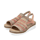 Bunte Rieker Keilsandaletten V1241-90 mit einem Elastikeinsatz. Schuhpaar seitlich schräg.