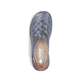 Blaue Rieker Damen Slipper 46369-12 mit Gummizug sowie extra weicher Decksohle. Schuh von oben.