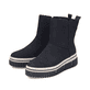Schwarze Rieker Damen Kurzstiefel Y6364-00 mit einem Reißverschluss. Schuhpaar seitlich schräg.