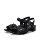 Sandales Rieker noires femme 62685-00 en cuir lisse avec boucle tendance. Chaussures inclinées sur le côté.