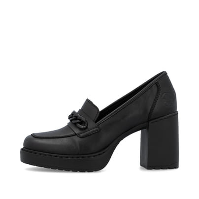 Schwarze Rieker Pumps Y4150-01 mit Deko-Kette sowie der Komfortweite G. Schuh Außenseite.