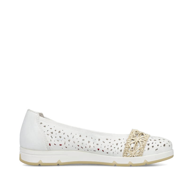 Ballerines Rieker blanches pour femme L3062-80 avec éléments décoratifs. Intérieur de la chaussure.