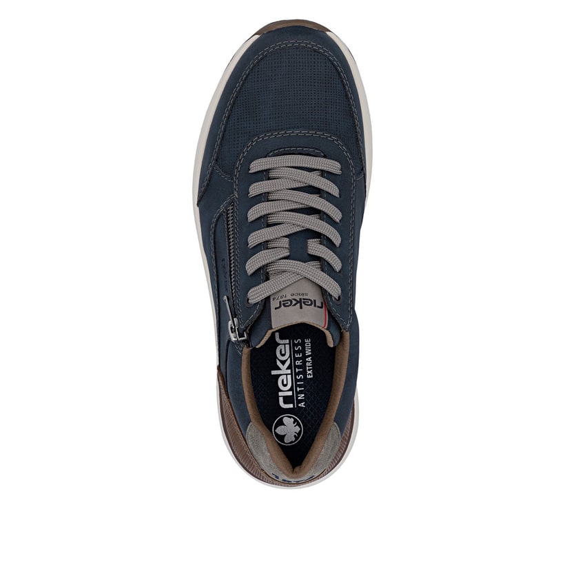 Baskets basses Rieker bleues pour homme 11504-14 avec fermeture éclair. Chaussure vue de dessus.