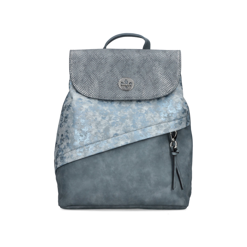 Rieker Damen Rucksack H1601-12 in Schieferblau aus Kunstleder mit Reißverschluss. Rucksack Vorderseite.