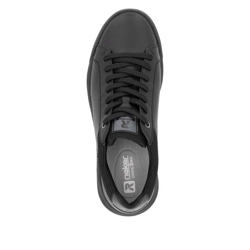 Baskets basses Rieker noires pour homme U1100-00 avec lacets. Chaussure vue de dessus.