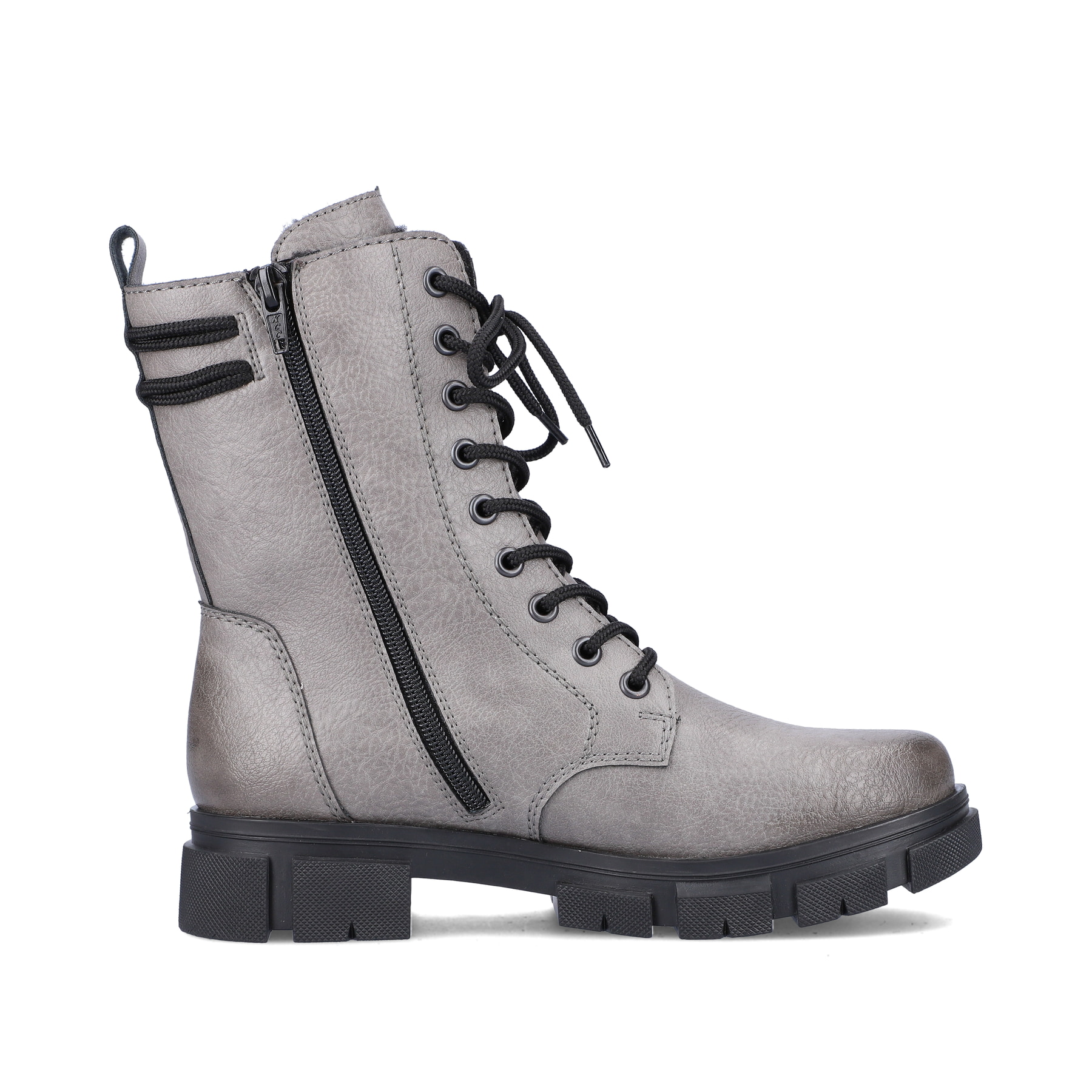 Asphaltschwarze Rieker Damen Hochschaftstiefel Y4760-00 mit einer leichten Sohle. Schuh Innenseite