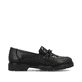 Schwarze Rieker Damen Loafer 45561-01 mit Deko-Kette sowie einem Gummizug. Schuh Innenseite.