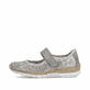 Beige Rieker Ballerinas N4299-90 mit metallischem Finish sowie Klettverschluss. Schuh Außenseite.