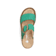 Grüne Rieker Damen Pantoletten 60894-52 mit einem Klettverschluss. Schuh von oben.