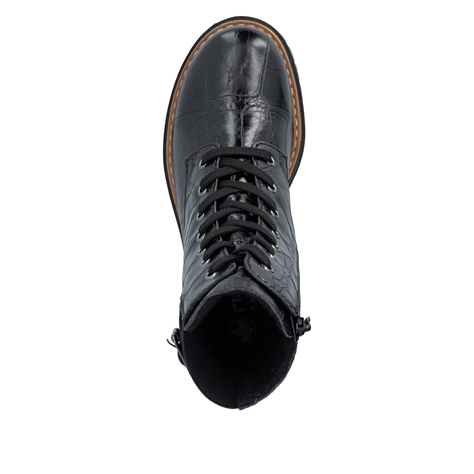 Biker Boots Rieker noires pour femmes 72631-01 avec fermeture éclair. Chaussure vue de dessus.