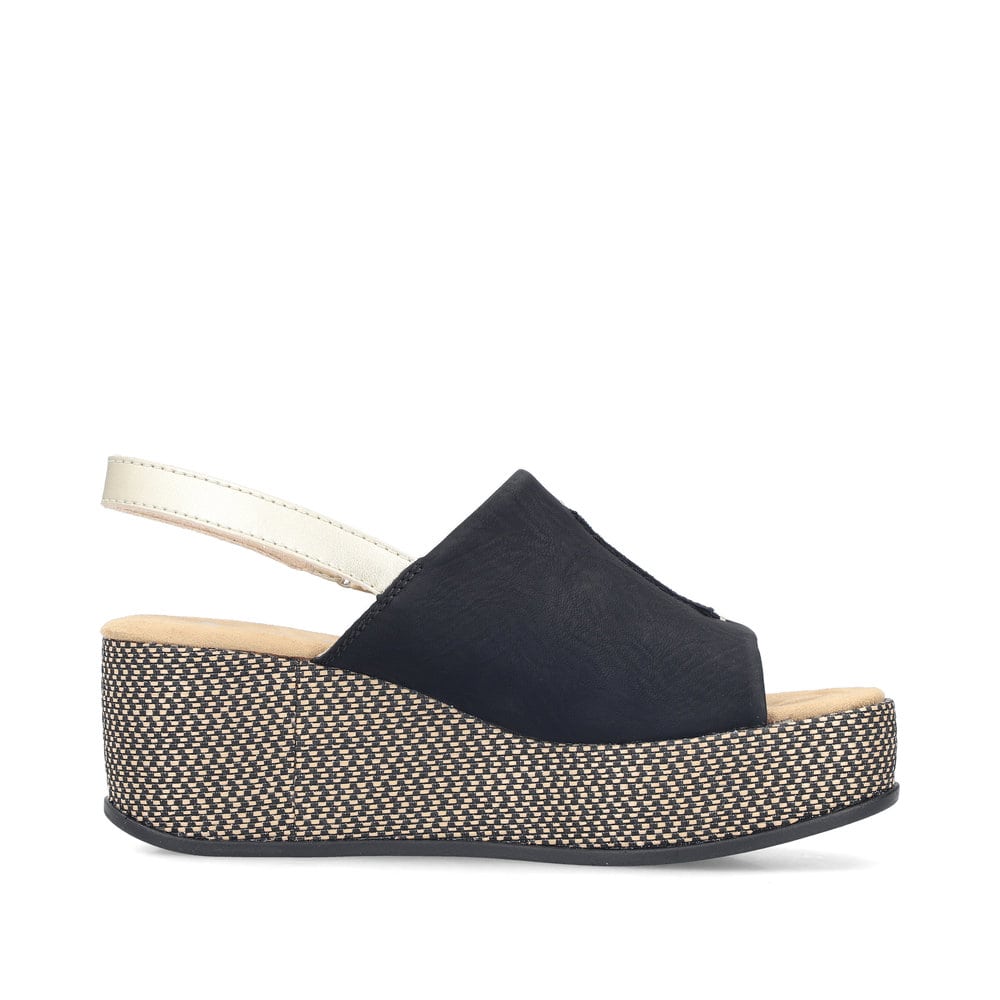 Schwarze Rieker Damen Sandalen 69460-00 mit moderner Spannnaht. Schuh Innenseite.