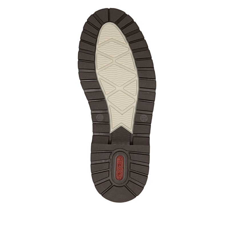 Dunkelbraune Rieker Herren Schnürstiefel F3811-24 mit einem Reißverschluss. Schuh Laufsohle.