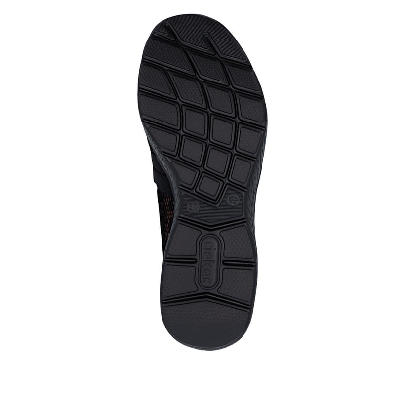 Schwarze Rieker Ballerinas M5075-00 mit einem Gummizug sowie der Komfortweite G. Schuh Laufsohle.