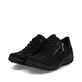 Baskets basses Rieker noires pour femmes 59501-00 avec fermeture éclair. Chaussures inclinées sur le côté.