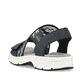 Blaue Rieker Damen Trekkingsandalen V9875-14 mit einem Elastikeinsatz. Schuh von hinten.
