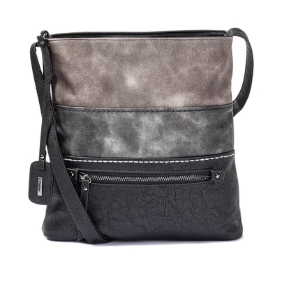 Rieker Damen Handtasche H1301-45 in Stahlschwarz-Grau-Altrosa aus Kunstleder mit Reißverschluss. Handtasche Vorderseite.