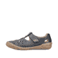 Blaue Rieker Damen Slipper 54555-14 mit einem Klettverschluss. Schuh Außenseite.