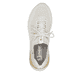 Weiße Rieker Damen Slipper W2503-60 mit Gummizug sowie einer flexiblen Sohle. Schuh von oben.