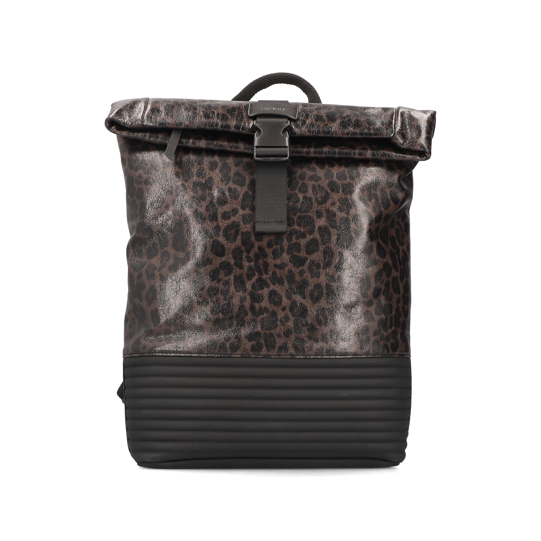 Sac à dos Rieker H1426-25 à imprimé animal avec fermeture éclair, compartiment pour ordinateur portable et rembourrage dorsal. Face avant.