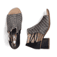 Schwarze Rieker Riemchensandaletten 64697-00 mit einem Reißverschluss. Schuh von oben, liegend.