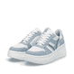 Blaue vegane Rieker Damen Sneaker Low M7815-10 mit einer Schnürung. Schuhpaar seitlich schräg.