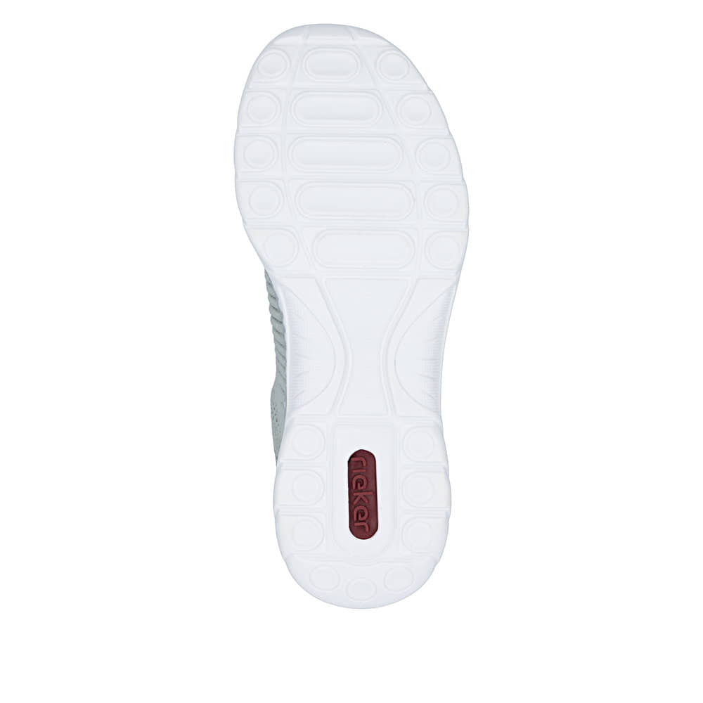 Mintgrüne Rieker Damen Slipper L3262-52 mit easy Hineinschlüpf-Möglichkeit. Schuh Laufsohle.