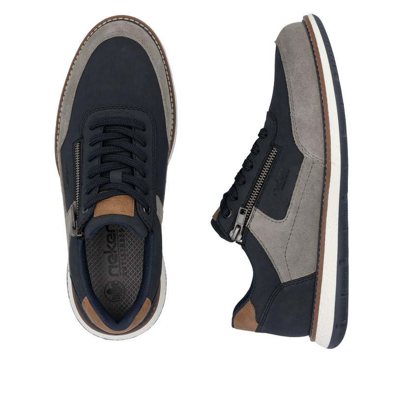 Blaue Rieker Herren Schnürschuhe 04401-14 mit einem Reißverschluss. Schuh von oben, liegend.