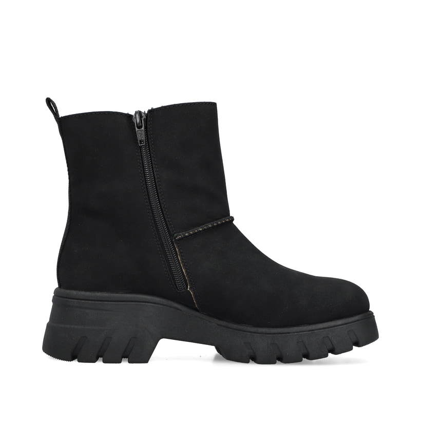 Schwarze Rieker Damen Kurzstiefel 71864-00 mit einem Reißverschluss. Schuh Innenseite.