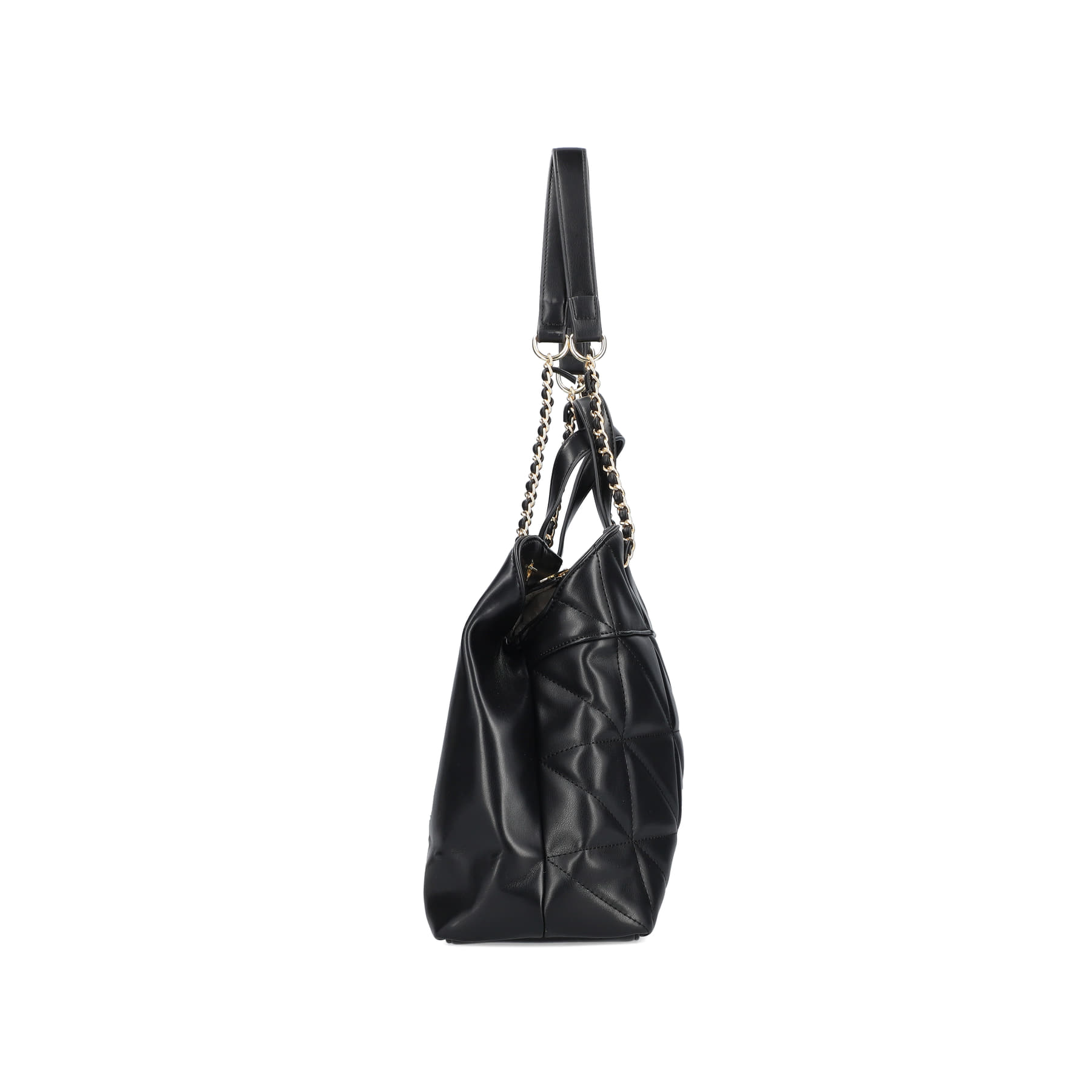 Rieker Shopper H1610-00 in Schwarz mit goldener verflochtener Kette, Reißverschluss und Innenfach. Rechtsseitig.