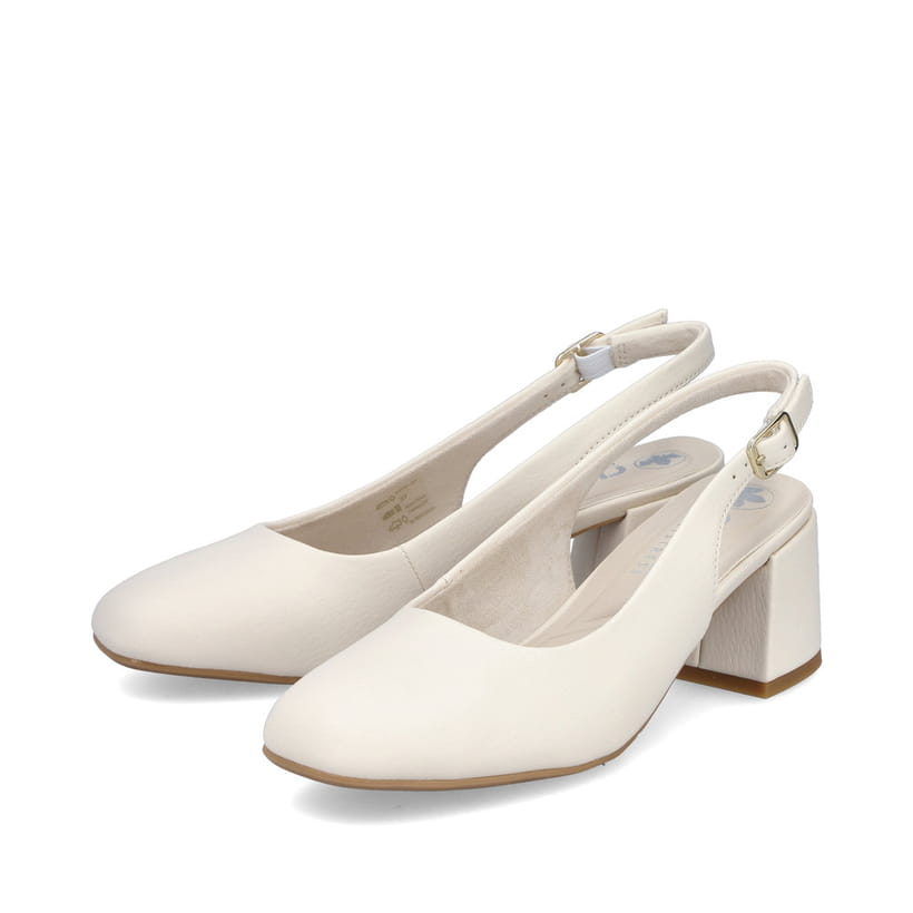 Escarpins Rieker beiges pour femme 44751-61 avec boucles. Chaussures inclinées sur le côté.