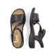 Schwarze Rieker Damen Riemchensandalen 64561-00 mit trendigen Schnalle. Schuh von oben, liegend.
