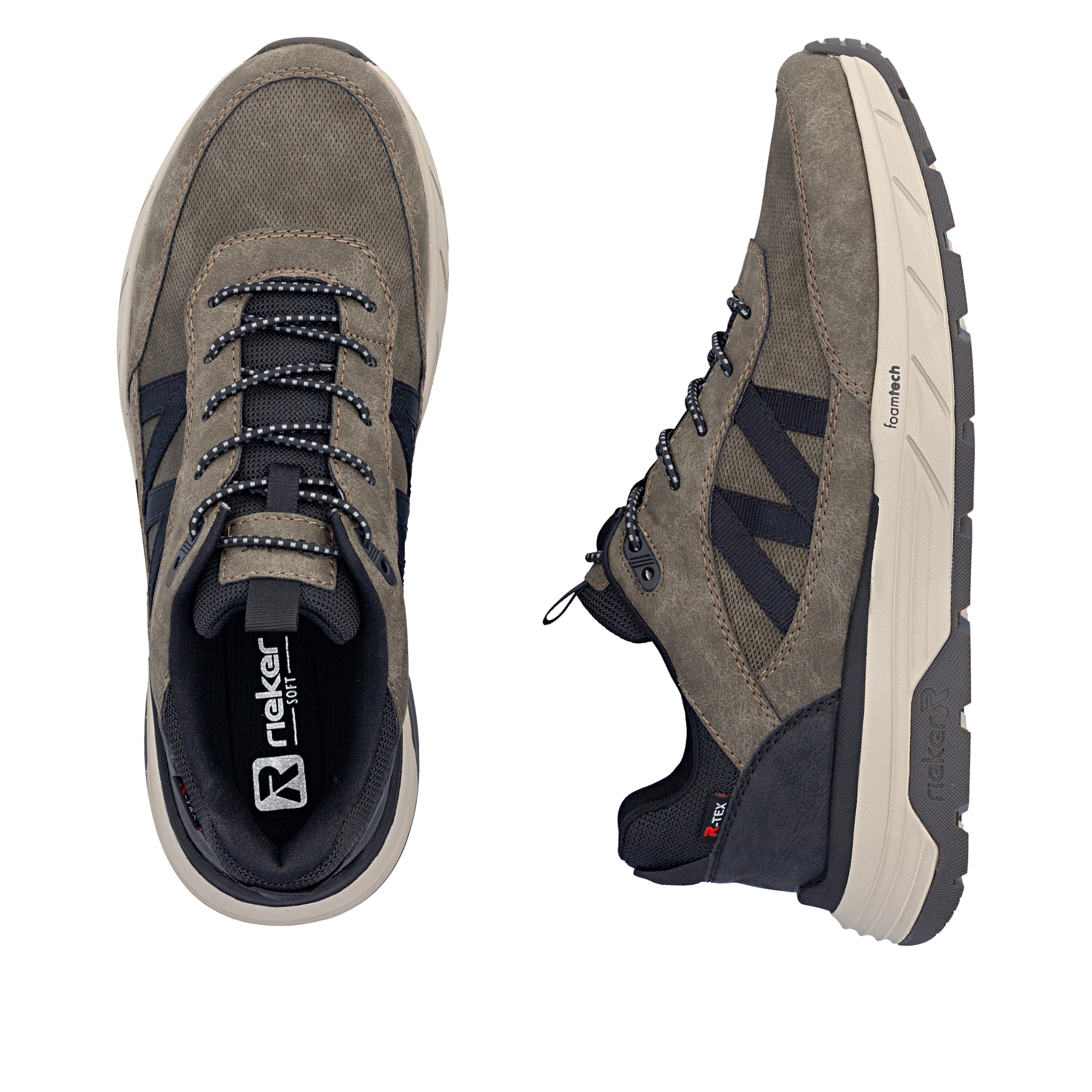Dunkelbraune Rieker Herren Slipper 06155-25 mit wasserabweisender TEX-Membran. Schuh von oben, liegend.