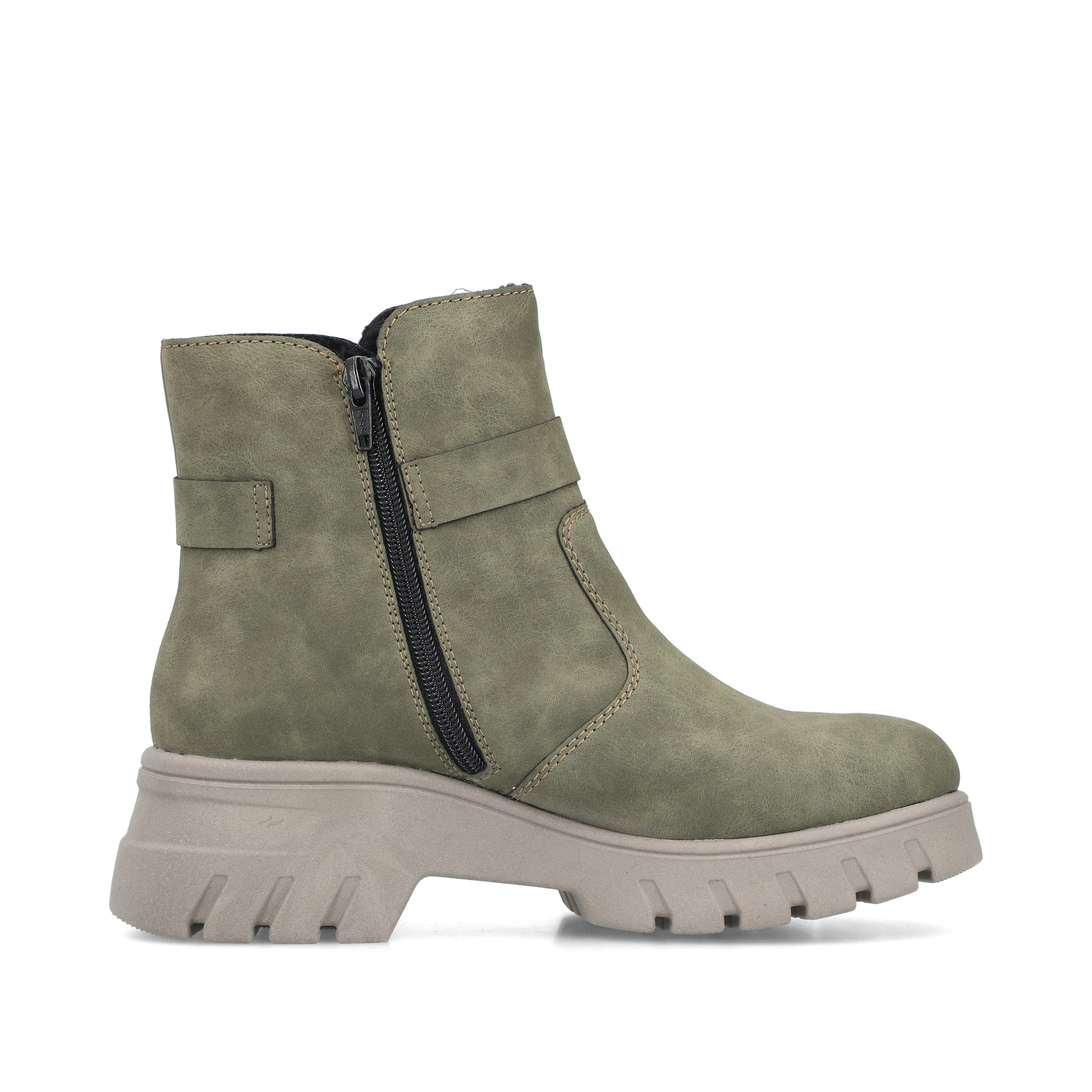 Asphaltschwarze Rieker Damen Stiefeletten 71675-01 mit Reißverschluss. Schuh Innenseite