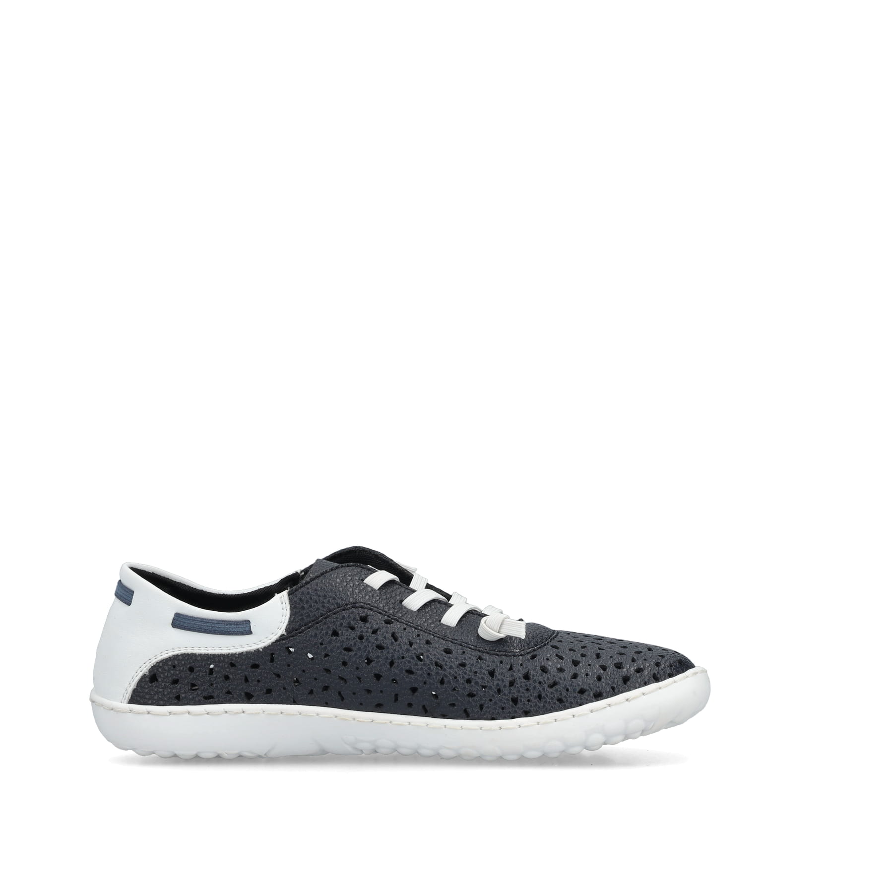 Blaue Rieker Damen Slipper 52805-14, Barfußschuhe mit einem Gummizug. Schuh Innenseite.