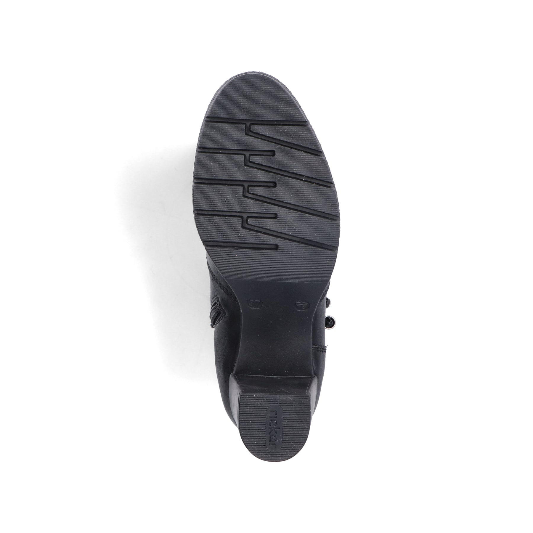 Schwarze Rieker Damen Stiefeletten 77667-00 mit modischer Kordel. Schuh Laufsohle.