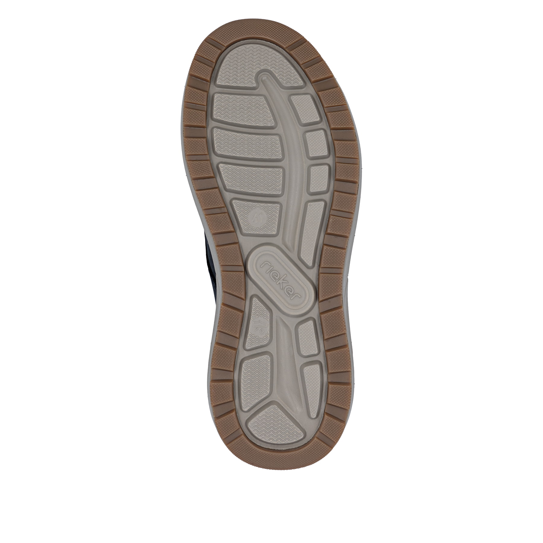 Mocassins Rieker bleus homme 06050-14 en cuir suédé avec bande élastique. Semelle extérieure de la chaussure.