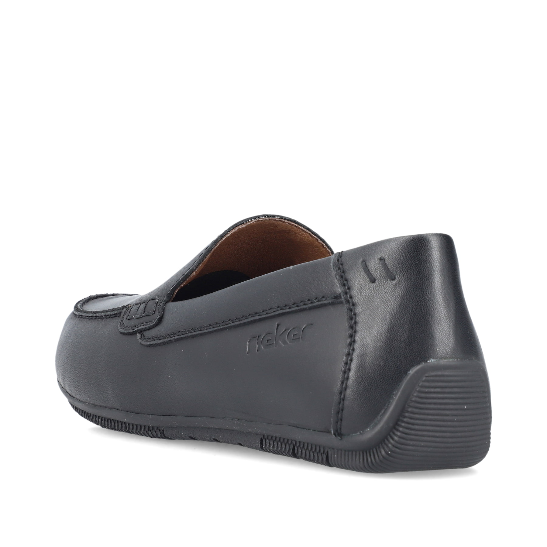 Glanzschwarze Rieker Herren Slipper 09557-00 mit der Komfortweite G 1/2. Schuh von hinten.