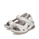 Beige vegane Rieker Damen Trekkingsandalen 67666-60 mit Rieker Air Sohlenfenster. Schuhpaar seitlich schräg.