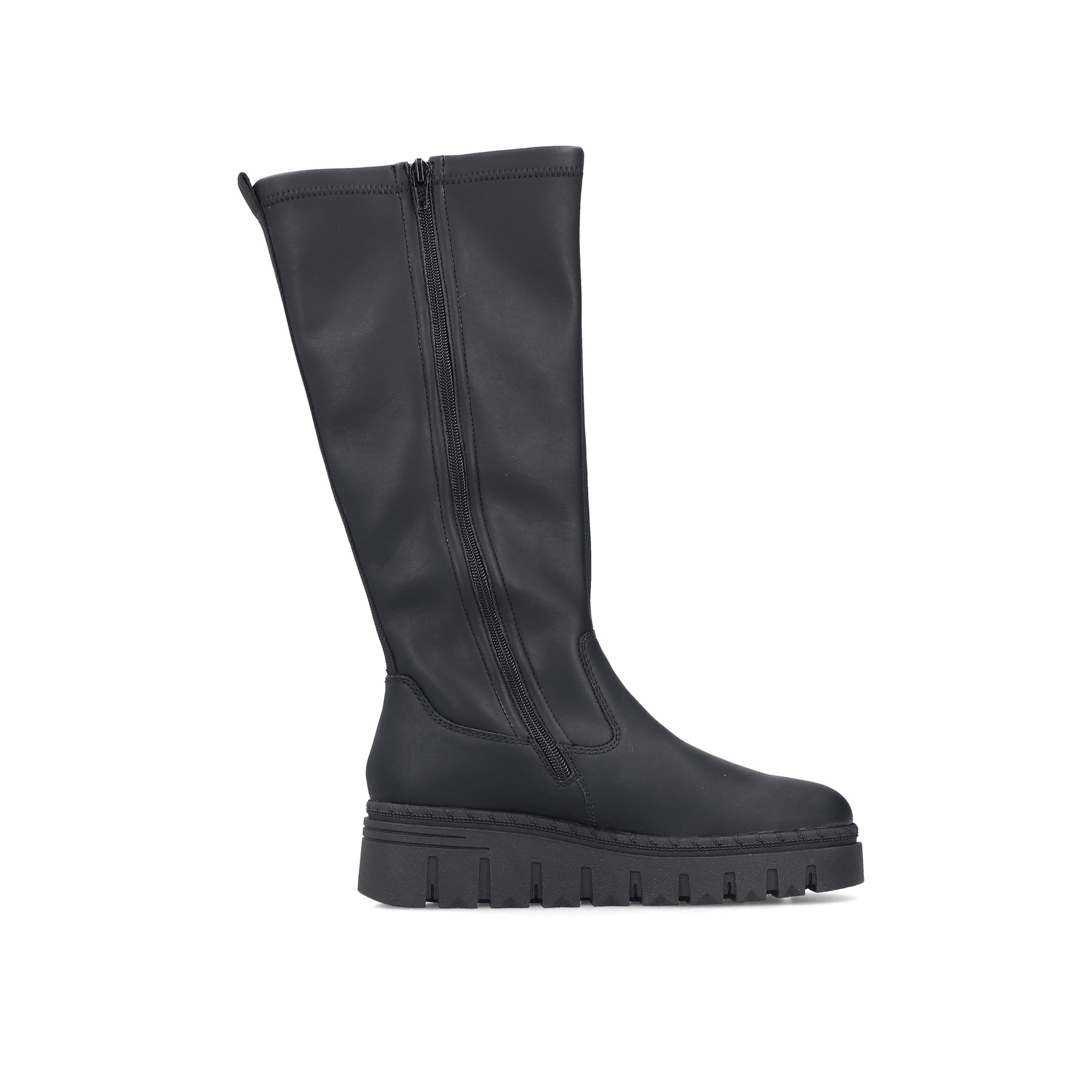 Schwarze Rieker Damen Hochschaftstiefel Z8990-00 mit einem Reißverschluss. Schuh Innenseite.