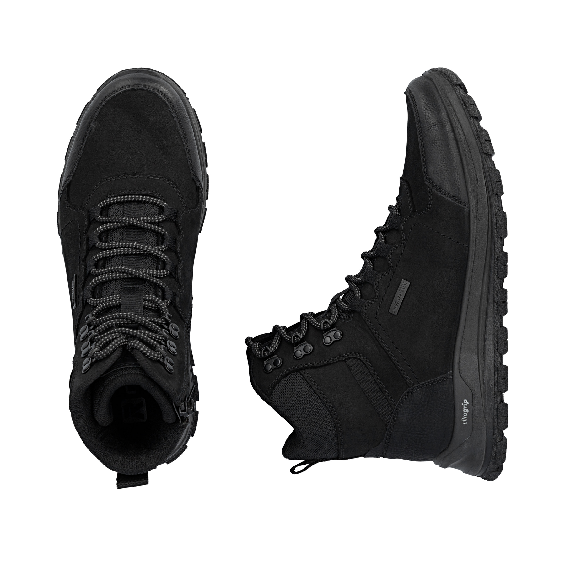 Schwarze Rieker Herren Schnürstiefel B8122-00 aus Rauleder. Schuh von oben, liegend.