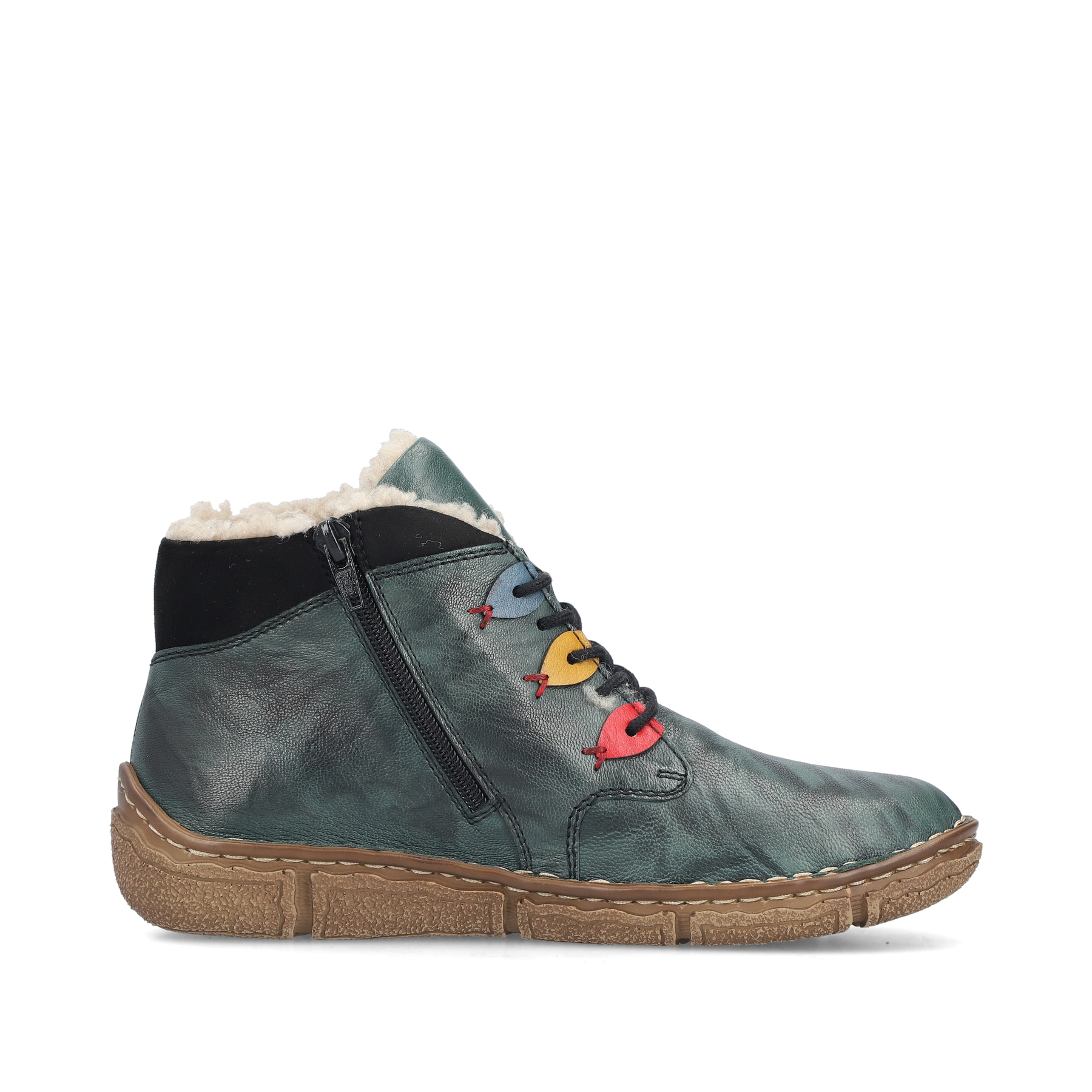 Grüne Rieker Damen Kurzstiefel Z3724-54 mit Reißverschluss sowie Komfortweite G. Schuh Innenseite.