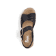 Graphitschwarze Rieker Keilsandaletten V7951-01 mit einem Klettverschluss. Schuh von oben.