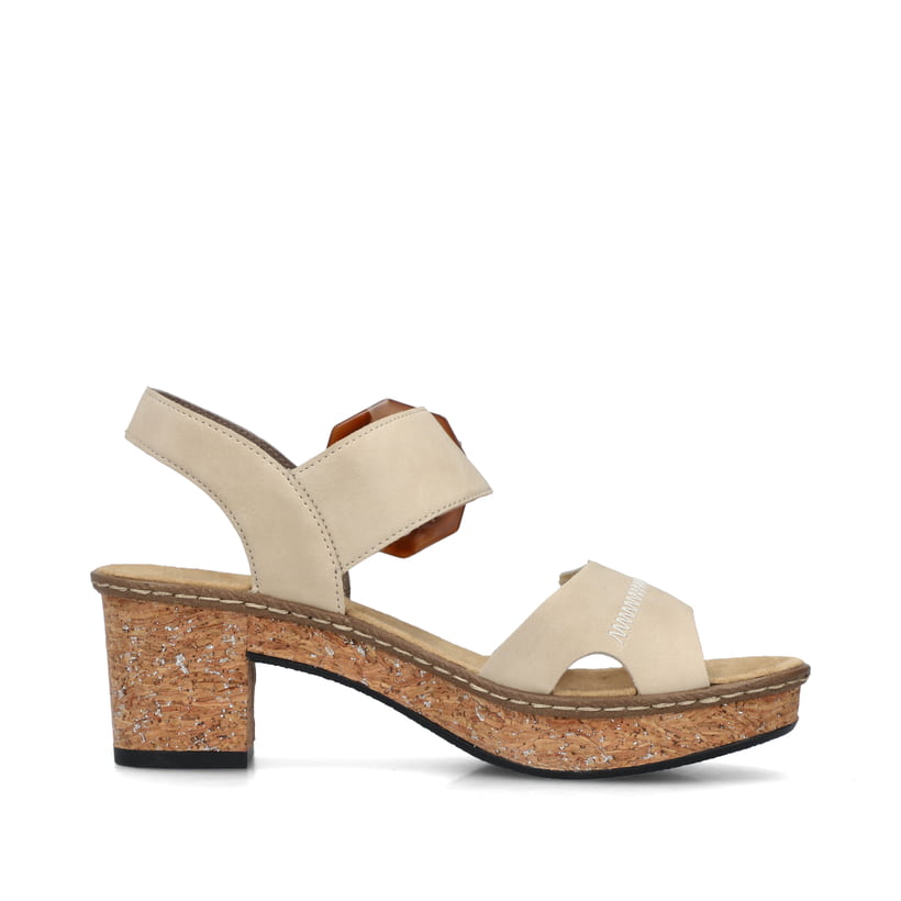 Beige Rieker Riemchensandaletten 63850-60 mit trendigen Schnalle. Schuh Innenseite.