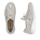 Metallische Rieker Damen Slipper L32P6-90 mit Deko-Reißverschluss sowie Gummizug. Schuh von oben, liegend.