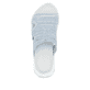 Blaue vegane Rieker Damen Pantoletten W3150-10 mit einem Gummizug. Schuh von oben.